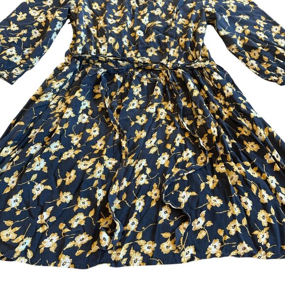 Free People 3/4 Sleeve Floral Print Dress Cotton Blend Grey Yellow Size 12 Women - Picture 10 of 12